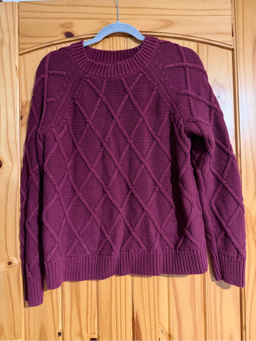 LOFT Diamond Cable Crewneck Sweater - Plum